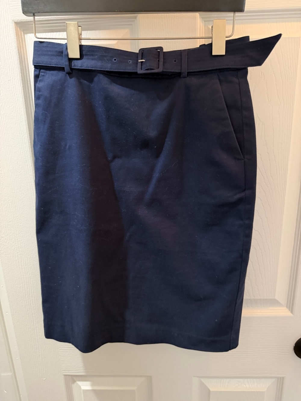 J Crew Belted Pencil Skirt in Navy